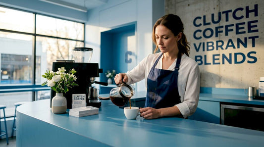 Barista pouring medium roast coffee in café