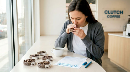 Coffee enthusiast sampling beans at window table